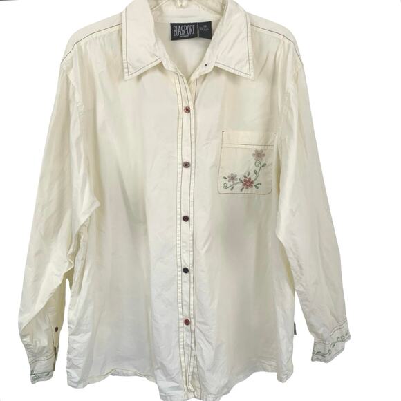 Bill Blass Tops - Bill Blass Women Floral Cream Long Sleeve Shirt Top Grandma Boho Fairy Size 2X